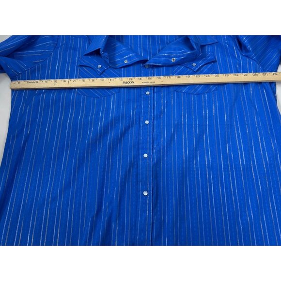 Ely Cattleman XXL Blue Metallic Stripe Pearl Snap Shirt  Dry-cleaned EUC - Picture 4 of 9